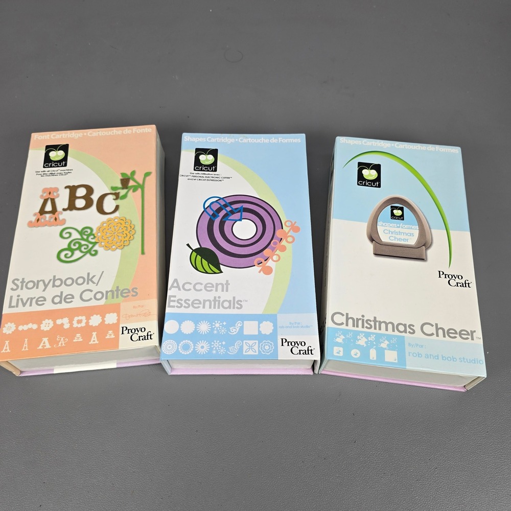 3 Cricut Cricket Cartridge Lot Storybook Accent Essentials & Christmas Craft